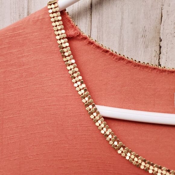 Calvin Klein Embellished Rayon Top Coral Size Medium - Picture 5 of 6